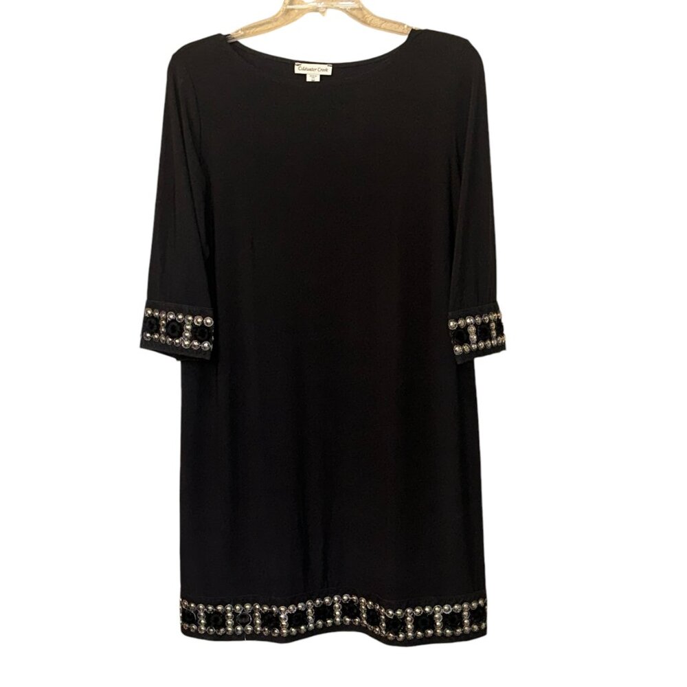 Coldwater Creek Black Sheath Embellished Jeweled Dress‎ Size 10P Dressy Formal